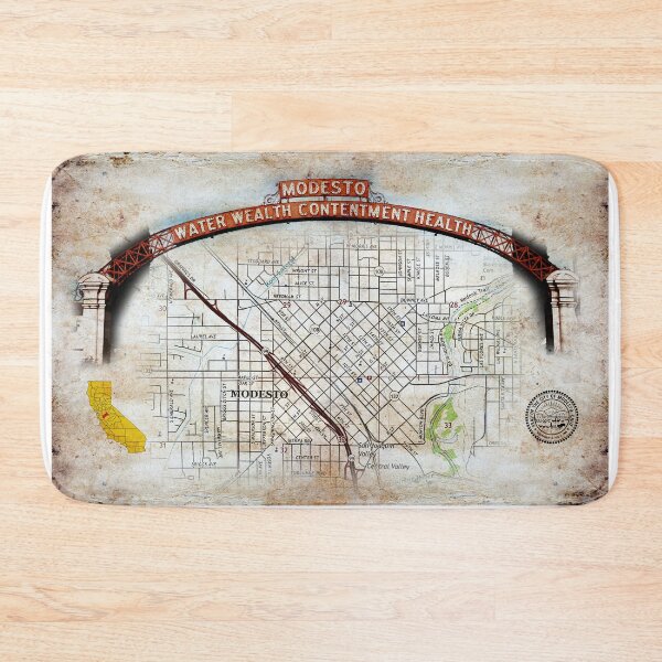 Item preview, Map of downtown Modesto, California, and the Modesto Arch, on old paper designed and sold by NickoPrints.