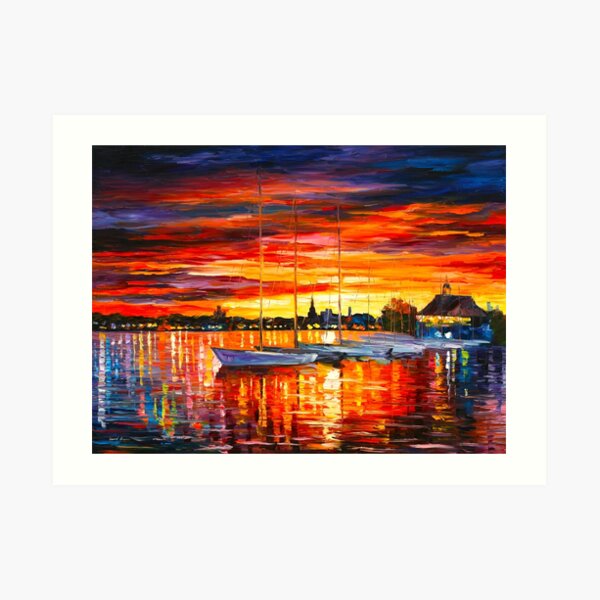 HELSINKI - SAILBOATS AT YACHT CLUB - Leonid Afremov CITYSCAPE Art Print