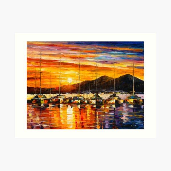ITALY, NAPLES HARBOR - VESUVIUS - Leonid Afremov CITYSCAPE Art Print