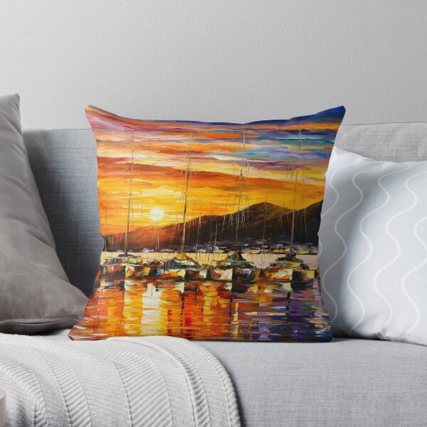 ITALY, NAPLES HARBOR - VESUVIUS - Leonid Afremov CITYSCAPE Throw Pillow