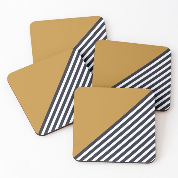 Artikelvorschau, Color Block & Stripes Geometric Print, Mustard, Navy and White entworfen und verkauft von meggydesigns.