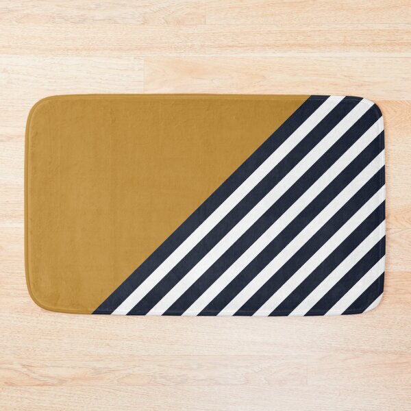 Artikelvorschau, Color Block & Stripes Geometric Print, Mustard, Navy and White entworfen und verkauft von meggydesigns.