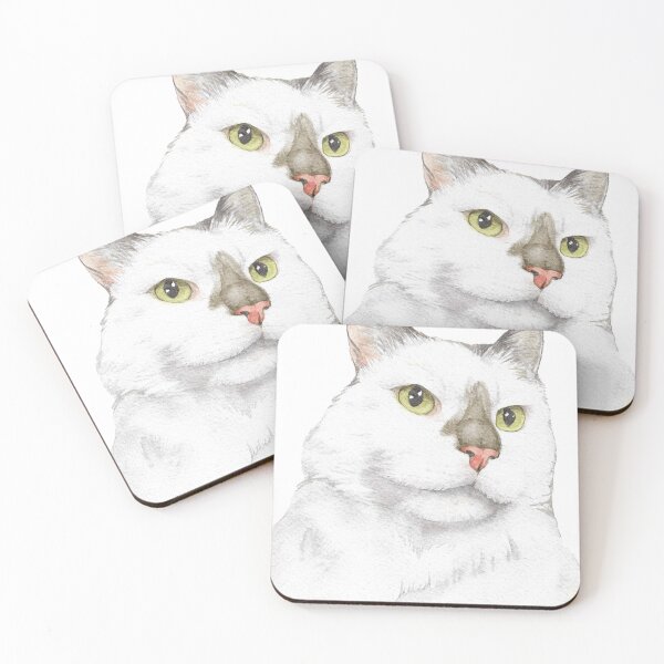 Item preview, white cat watercolor portrait painting designed and sold by L'Atelier Oranjade.
