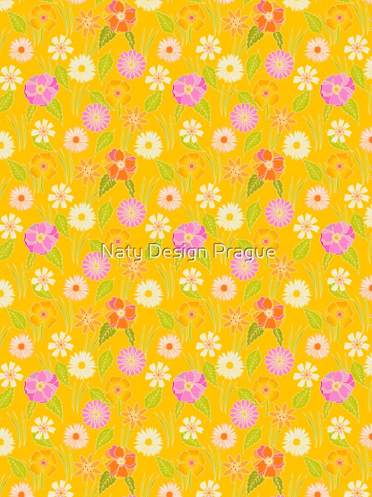 Modern vintage retro floral pattern, yellow
