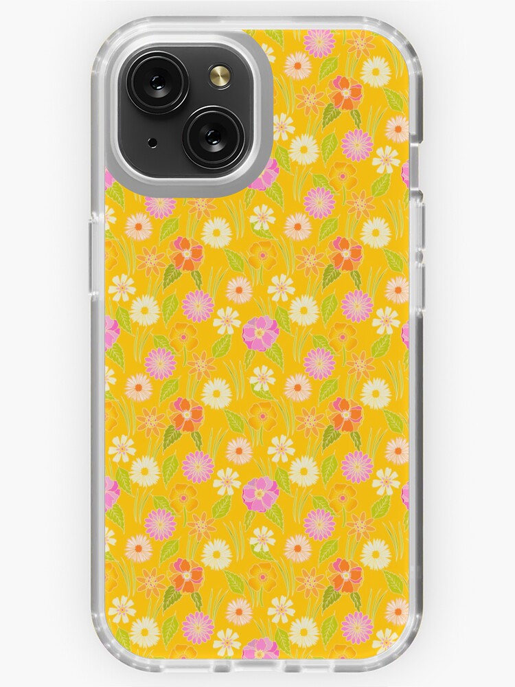 Modern vintage retro floral pattern, yellow | iPhone Case