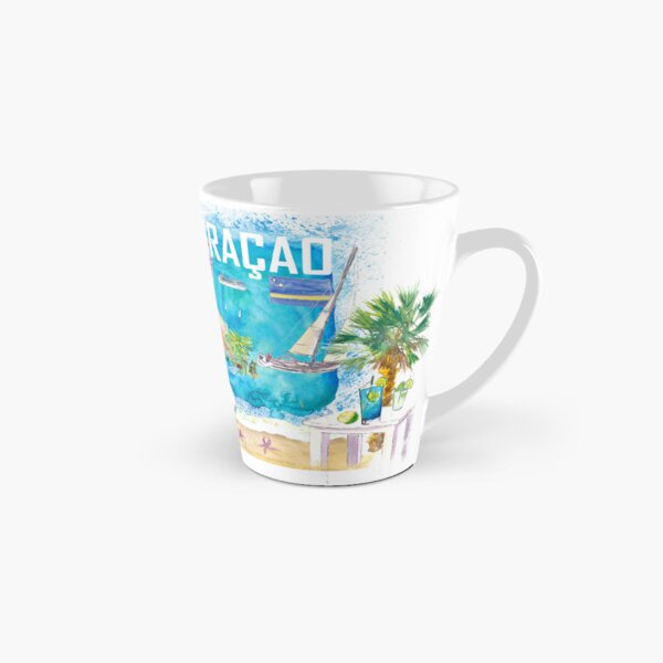 Artikel-Vorschau von Curacao, Niederländische Antillen, Karibikinsel, illustrierte Reisekarte mit touristischen Highlights, designt und verkauft von artshop77.