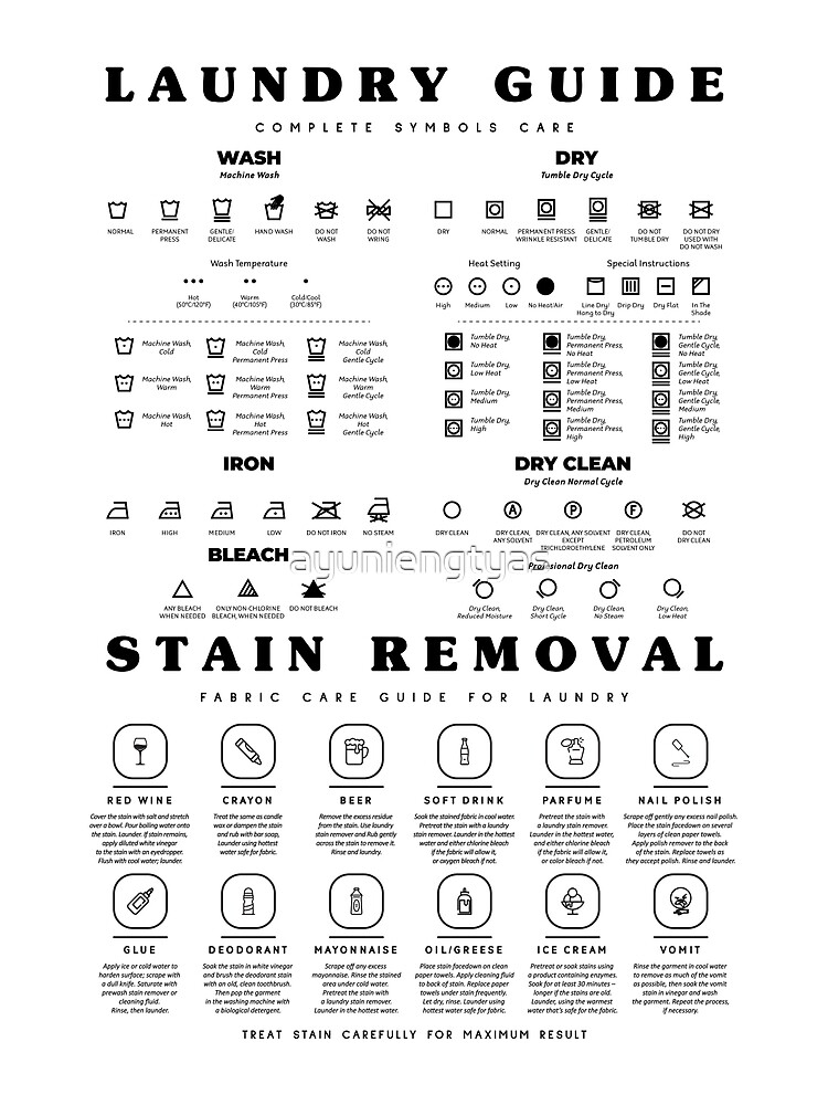 Laundry Care and Stain Guide Poster Laundry Symbols Guide Poster