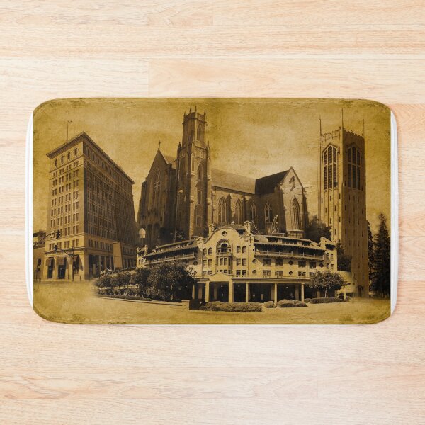 Item preview, Historical buildings of downtown Stockton, California, blended on old paper designed and sold by NickoPrints.