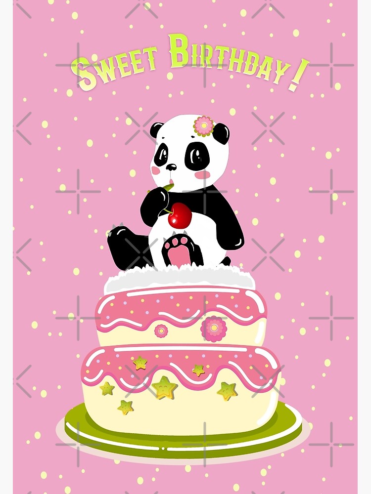 Tarjetas de felicitación «Dulce cumpleaños / Lindo panda con pastel y  cereza.» de EglesCreations | Redbubble