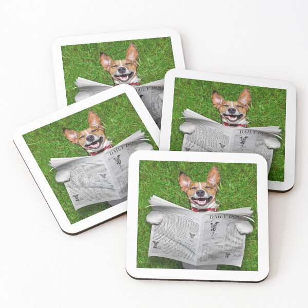 Item preview, dog reading the newspaper lying in the grass designed and sold by JAG2B.