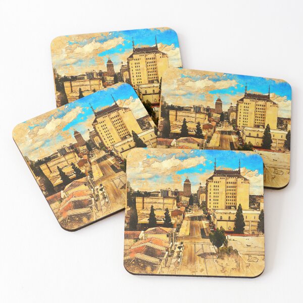 Item preview, Downtown Fresno, California, seen above Fulton Street - painting and sketch designed and sold by NickoPrints.