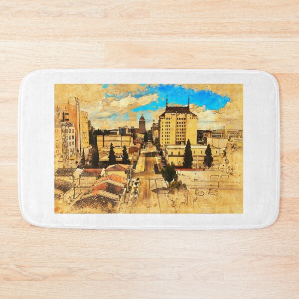 Item preview, Downtown Fresno, California, seen above Fulton Street - painting and sketch designed and sold by NickoPrints.