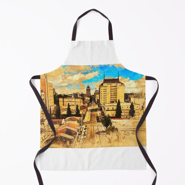Item preview, Downtown Fresno, California, seen above Fulton Street - painting and sketch designed and sold by NickoPrints.