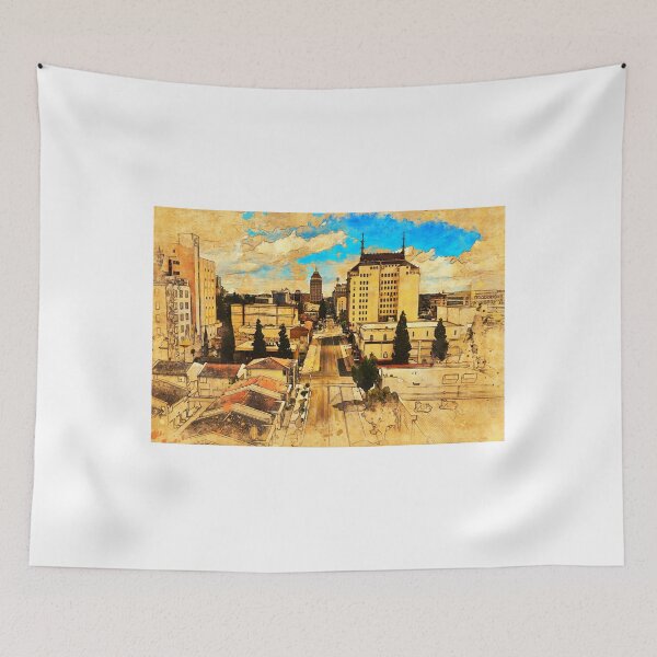 Item preview, Downtown Fresno, California, seen above Fulton Street - painting and sketch designed and sold by NickoPrints.