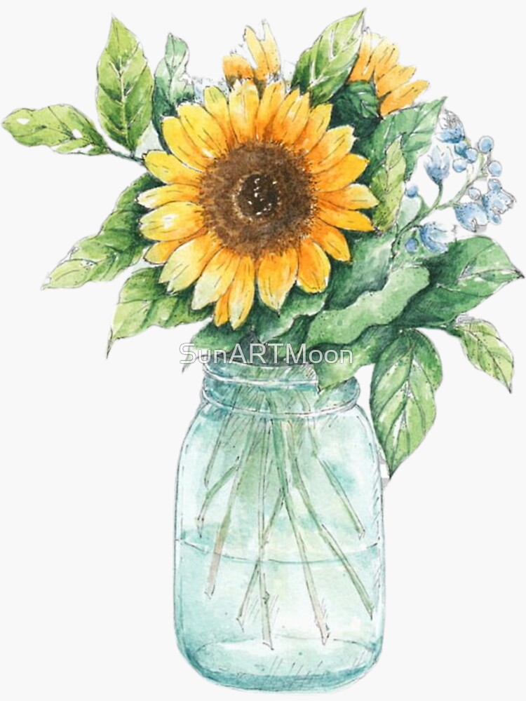 &ldquo;Watercolor Multicolor Gerbera Daisy Mason Jar&rdquo; Sticker by SunARTMoon