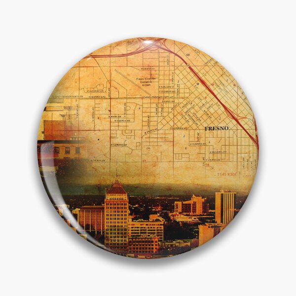 Item preview, Map of Downtown Fresno on old paper, and panorama of central part designed and sold by NickoPrints.