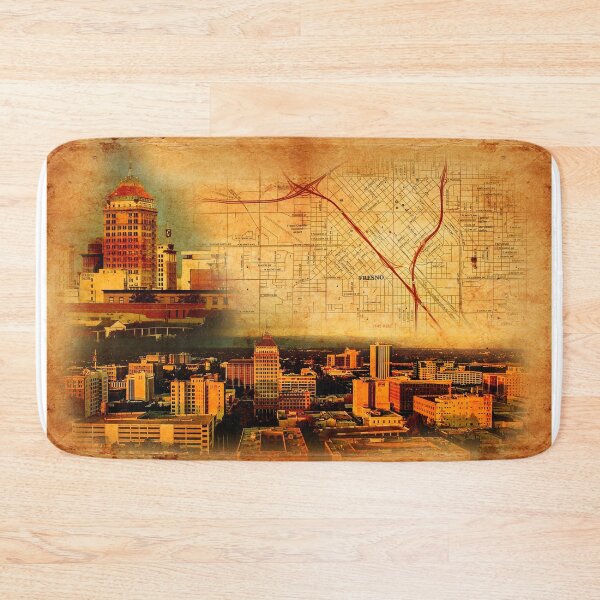 Item preview, Map of Downtown Fresno on old paper, and panorama of central part designed and sold by NickoPrints.