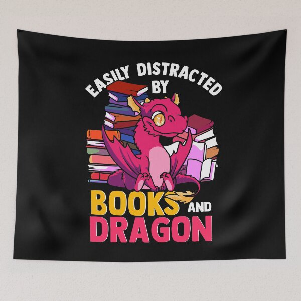 Item preview, Easily Distracted by Books and Dragon Bookaholic designed and sold by Hananiah Merch.