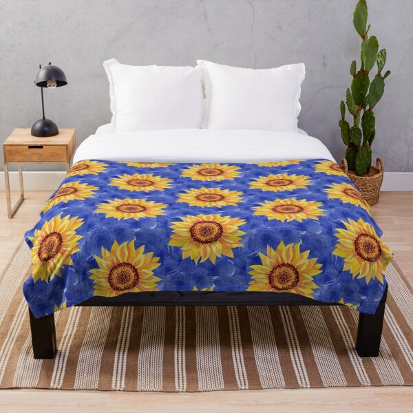 Item preview, Ukrainian Sunflower Blue Watercolor Background Graphic Print (Fundraiser Print) designed and sold by elevated-aura.