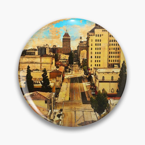 Item preview, Downtown Fresno, California, seen above Fulton Street - painting and sketch designed and sold by NickoPrints.