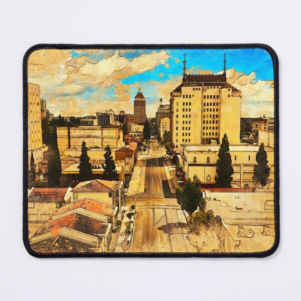 Item preview, Downtown Fresno, California, seen above Fulton Street - painting and sketch designed and sold by NickoPrints.