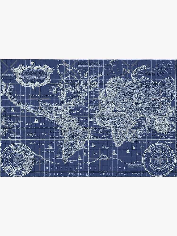 Poster World Map Vintage Old-Style - - blue and beige – Wall