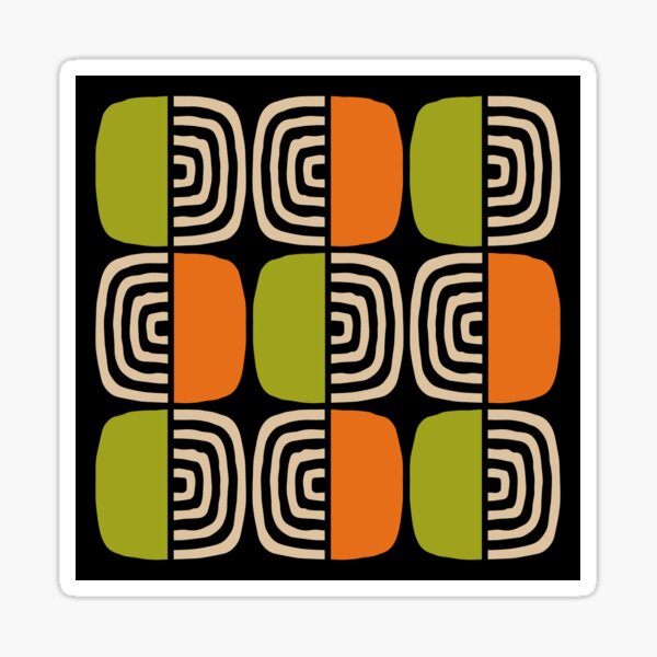 Item preview, Mid Century Modern Half Concentric Circle Pattern Black Orange Green and Beige designed and sold by tonymagnerart.