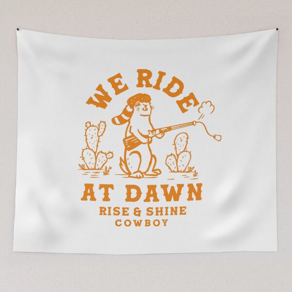 Item preview, We Ride At Dawn: Rise & Shine Cowboy. Funny Western Prairie Dog Art designed and sold by The Whiskey Ginger Design Shop.