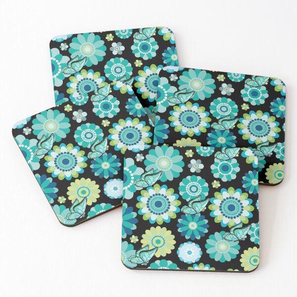 Item preview, Retro Teal Flower Pattern designed and sold by HappyLifeCreate.