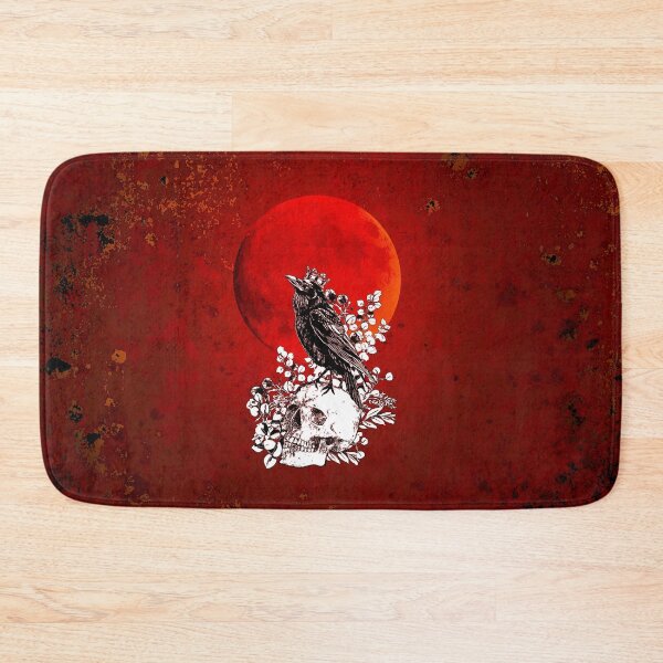 Item preview, Blood moon and black raven with skull and crow, skeleton eucaliptus leaves designed and sold by Collagedream.