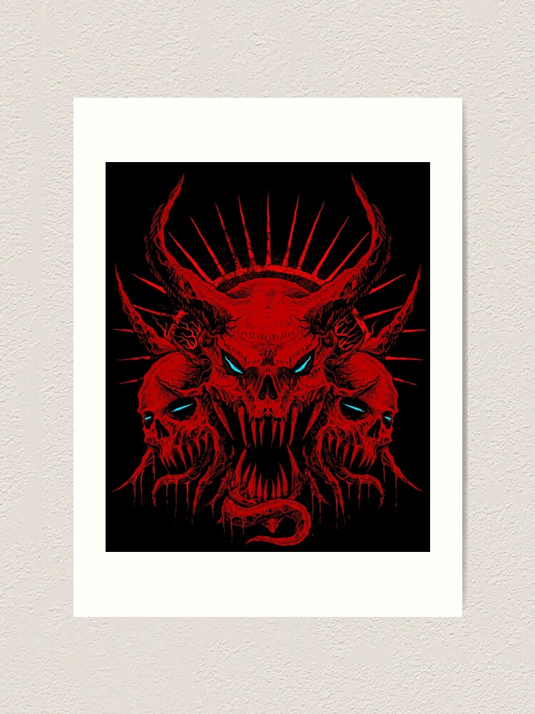 Satanic Demonic Art, Demon Skull Horned, Decor Goth Art, Gothic