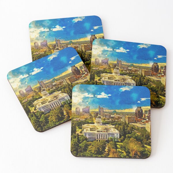 Item preview, Sacramento cityscape with California State Capitol at sunset - strong digital painting designed and sold by NickoPrints.
