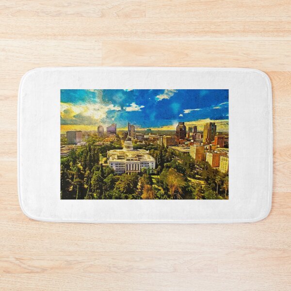 Item preview, Sacramento cityscape with California State Capitol at sunset - strong digital painting designed and sold by NickoPrints.
