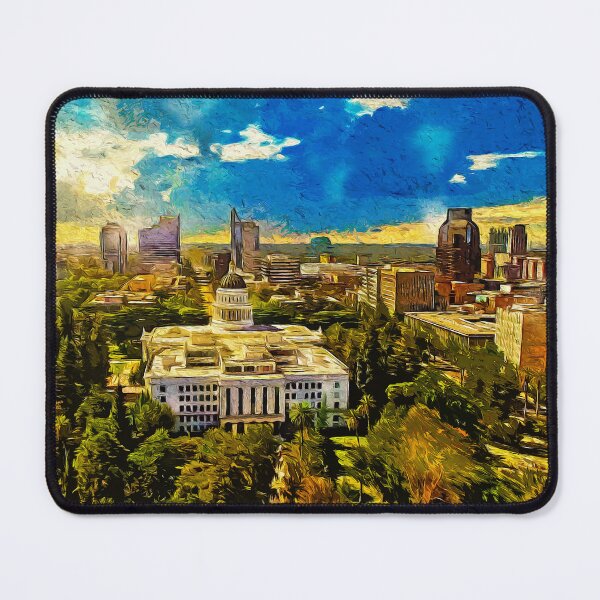 Item preview, Sacramento cityscape with California State Capitol at sunset - strong digital painting designed and sold by NickoPrints.
