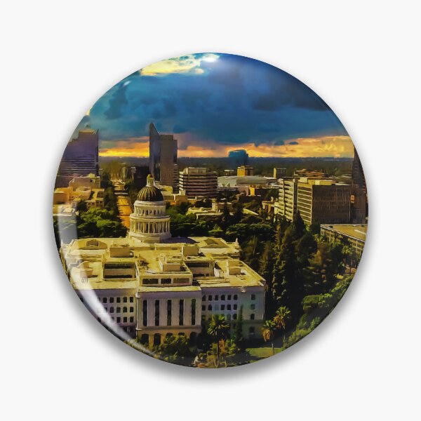 Item preview, Sacramento cityscape with California State Capitol at sunset - light digital painting designed and sold by NickoPrints.