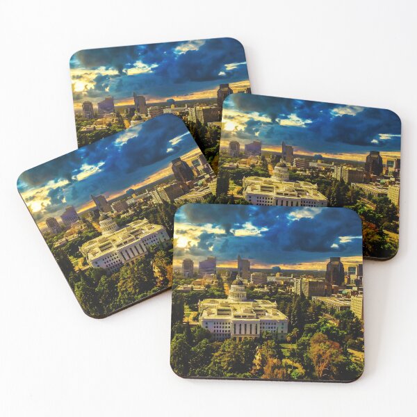 Item preview, Sacramento cityscape with California State Capitol at sunset - light digital painting designed and sold by NickoPrints.