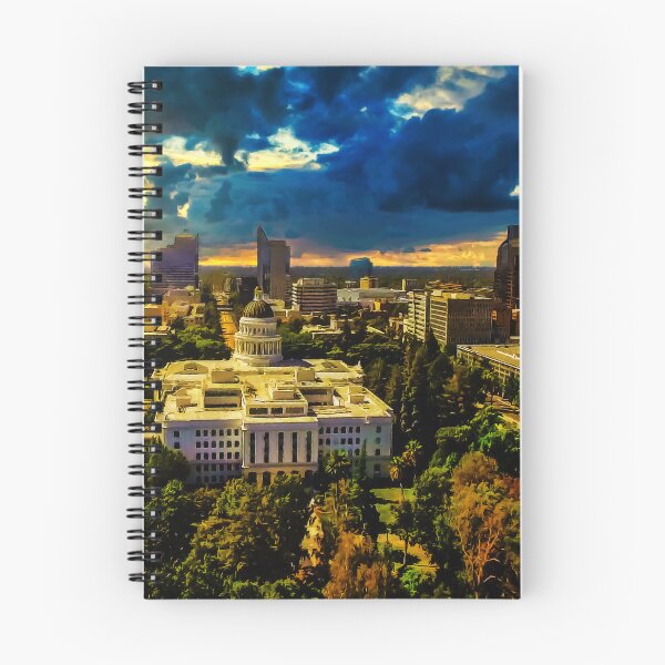 Item preview, Sacramento cityscape with California State Capitol at sunset - light digital painting designed and sold by NickoPrints.