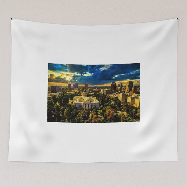 Item preview, Sacramento cityscape with California State Capitol at sunset - light digital painting designed and sold by NickoPrints.