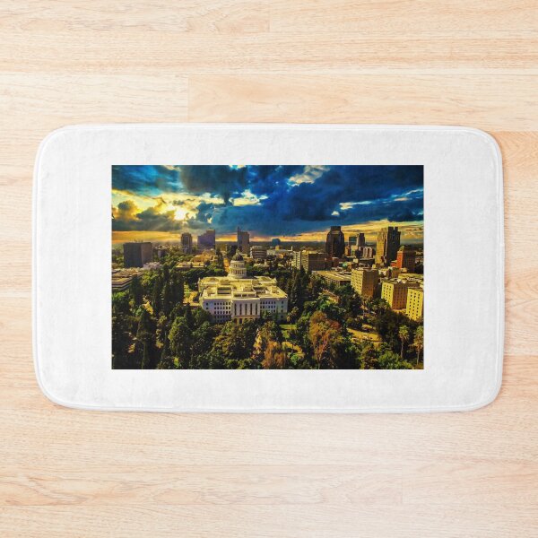Item preview, Sacramento cityscape with California State Capitol at sunset - light digital painting designed and sold by NickoPrints.