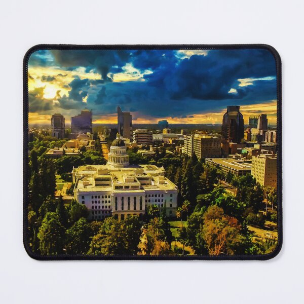 Item preview, Sacramento cityscape with California State Capitol at sunset - light digital painting designed and sold by NickoPrints.