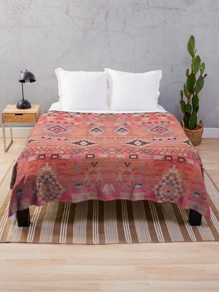 Thumbnail 1 of 6, Throw Blanket, Traditional Moroccan Berber Rug Design designed and sold by SpaceBazaar.