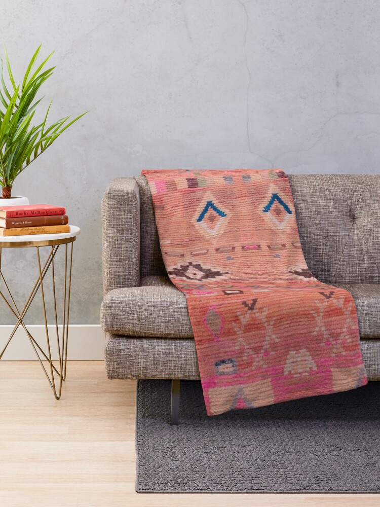 Thumbnail 2 of 6, Throw Blanket, Traditional Moroccan Berber Rug Design designed and sold by SpaceBazaar.