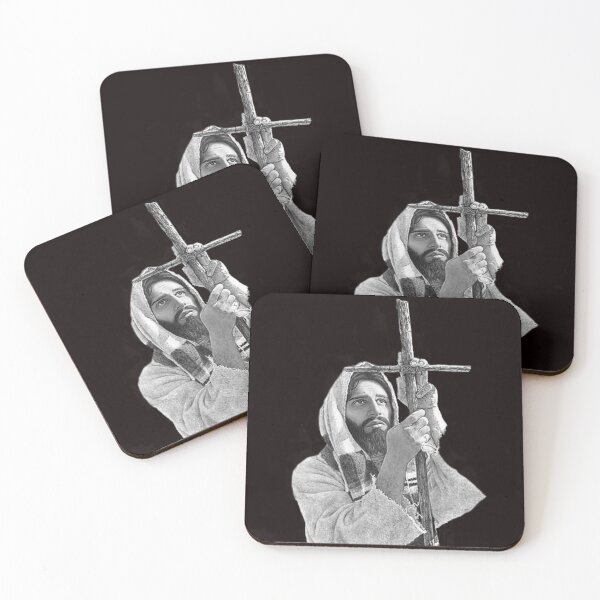 Item preview, Copy of Jesus Christ Holding wood cross Black designed and sold by Rowena Jones.