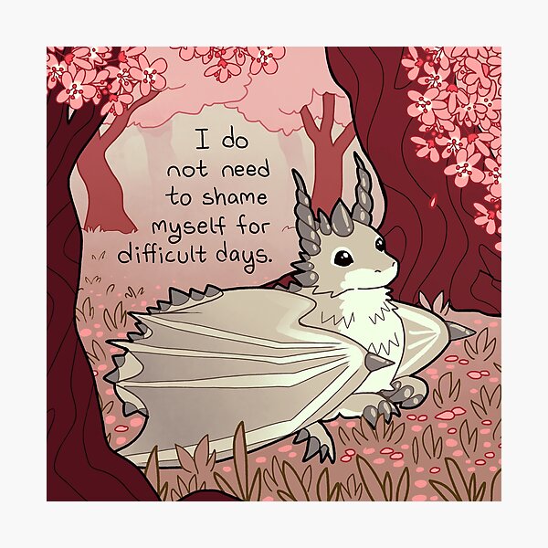 Item preview, "I Do Not Need to Shame Myself for Difficult Days" Cherry Blossom Dragon designed and sold by thelatestkate.