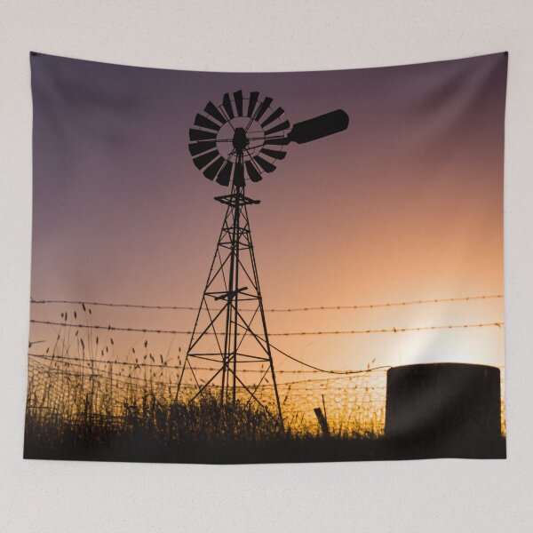 Item preview, Classic Australian windmill on farmland silhouetted at sunset. designed and sold by James-Cole.