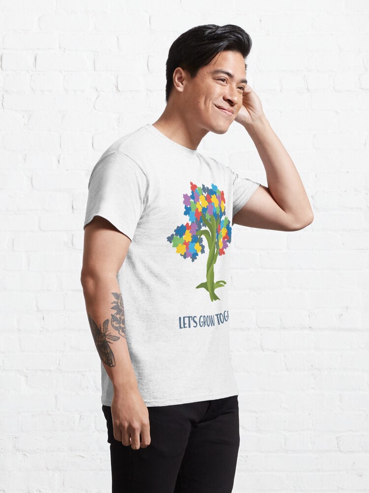 Let's Grow Together Autism Mom Tree with Puzzle Pieces T-Shirt