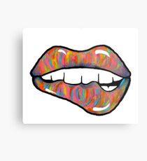 Neon Lip Bite Metal Print