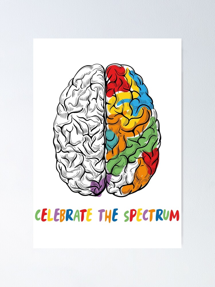 Celebrate the Spectrum : Rainbow Brain Illustration Autism