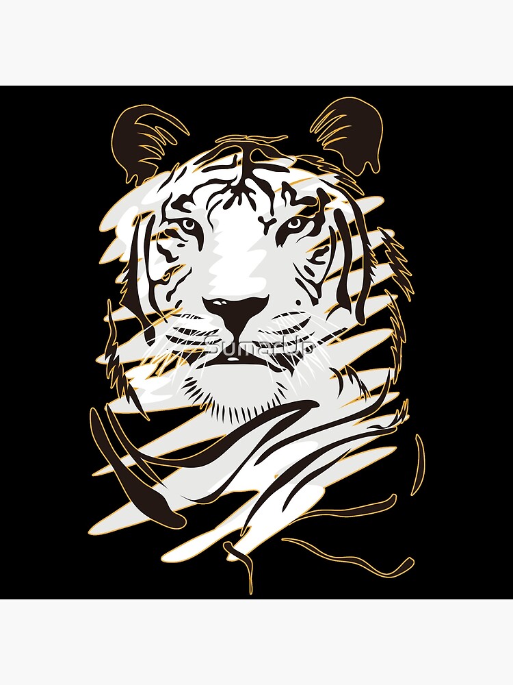 "Black and White Tiger Color 01 Orange Contour" Poster for Sale by