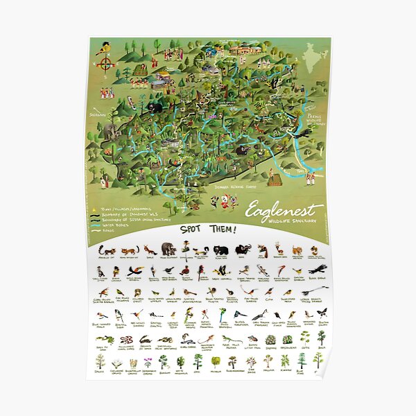 "Eaglenest Wildlife Sanctuary- An Illustrated Map" Poster By Rohanchak ...